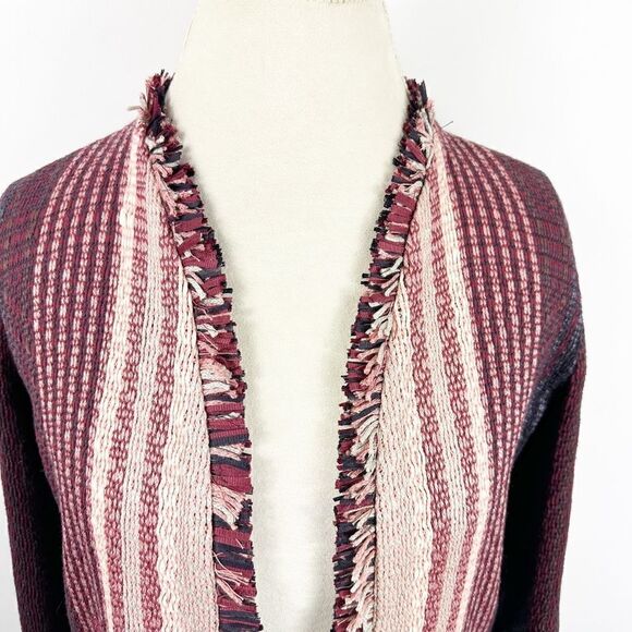 Nic+ Zoe Soft Cotton Blend Short Knit Jacket Pink Purple Tweed Fringe Size S - Picture 2 of 10